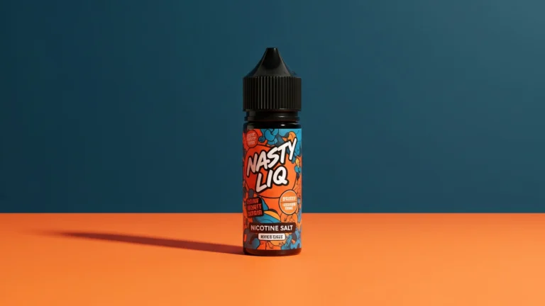 تصویر اصلی و تبلیغاتی برای سری جدید سالت نیکوتین Nasty LIQ که بطری‌های رنگارنگ را در میان انفجاری از طعم‌های میوه‌ای نشان می‌دهد.